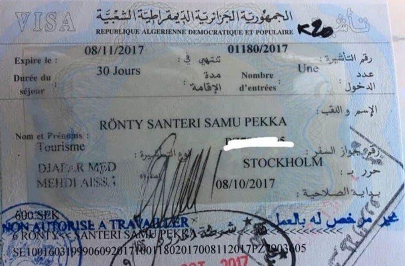 Algeria visa from Pakistan 